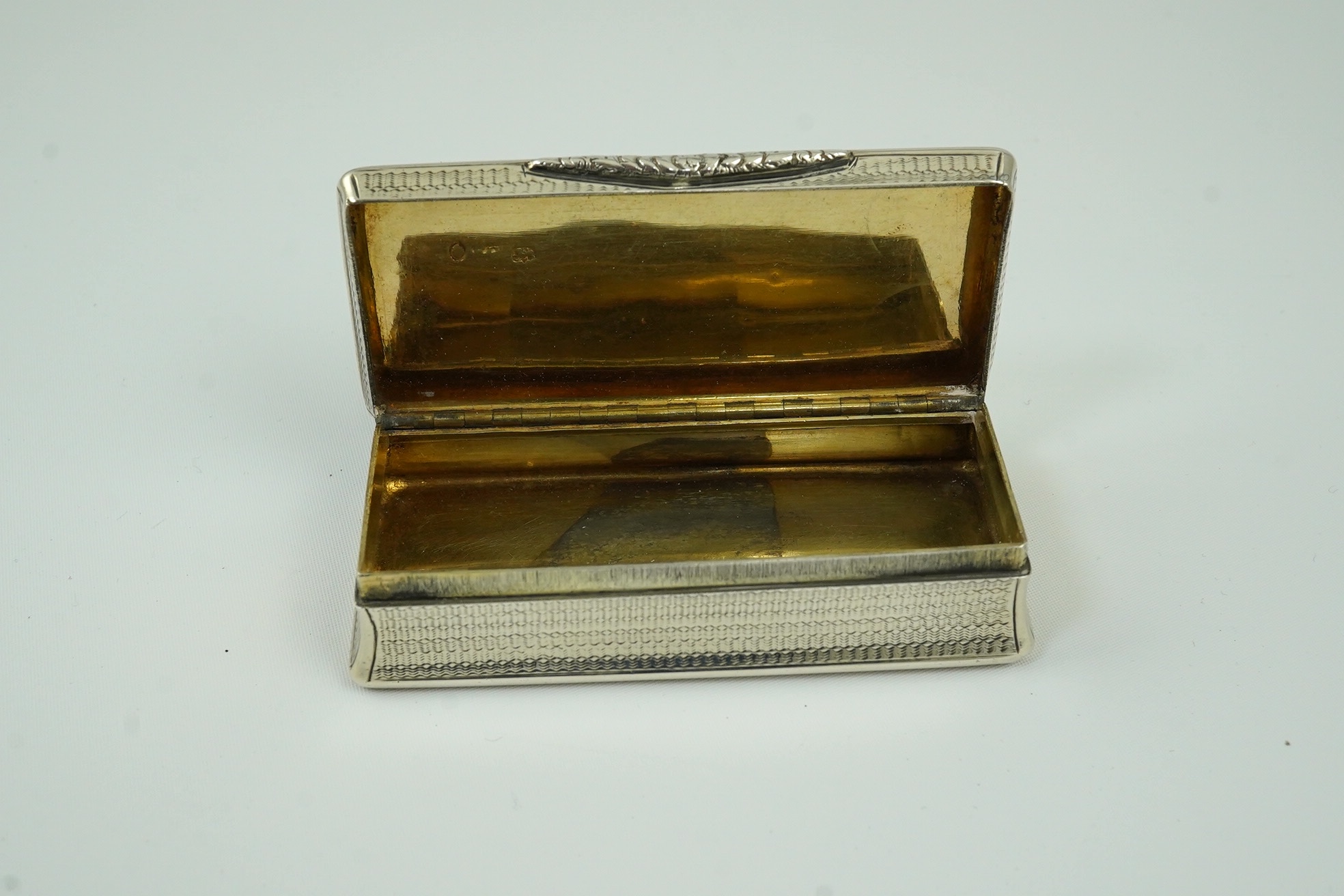 A late William IV engine turned silver rectangular snuff box, by Francis Clark